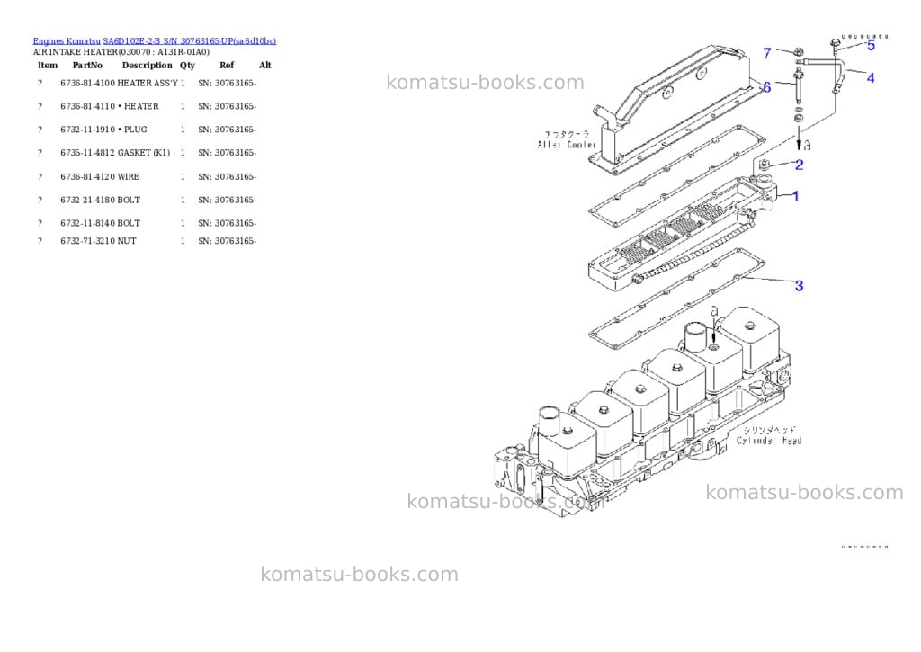 Komatsu sa6d102e-2-b s/n 30763165-up Parts catalog cover Page 6 Komatsu sa6d102e-2-b s/n 30763165-up Parts catalog cover Page 6