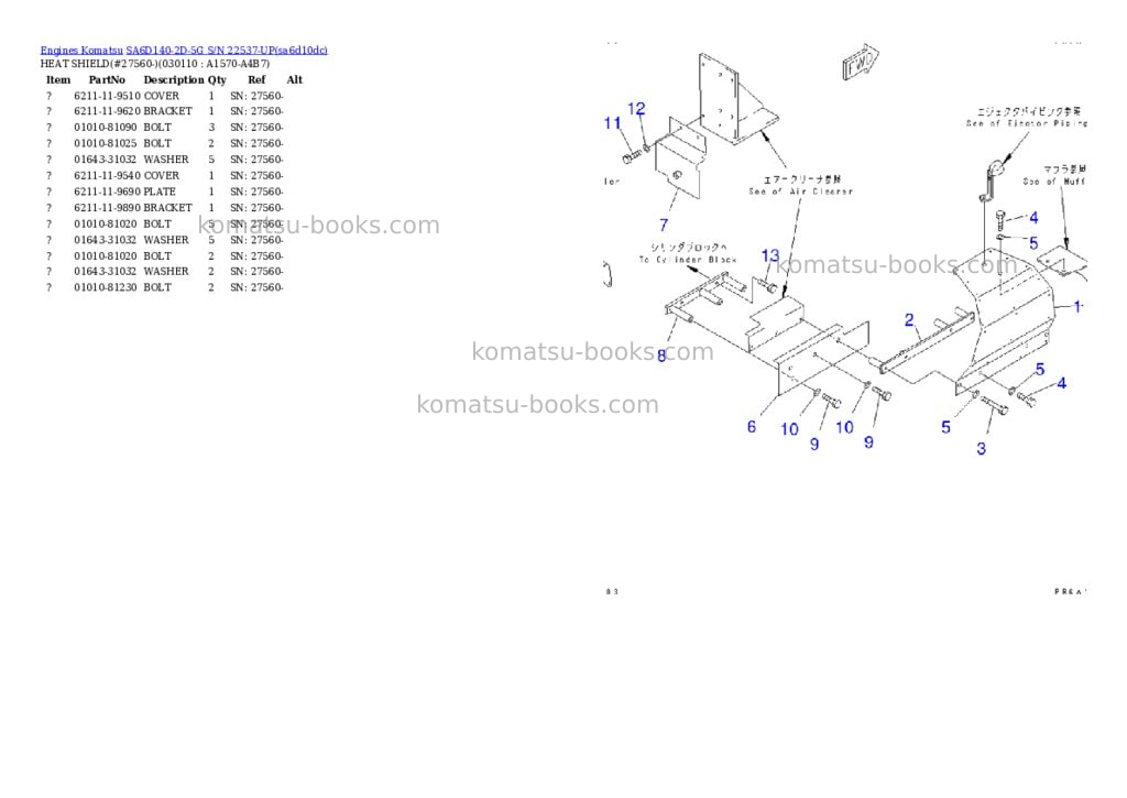 Komatsu sa6d140-2d-5g s/n 22537-up Parts catalog cover Page 10 Komatsu sa6d140-2d-5g s/n 22537-up Parts catalog cover Page 10
