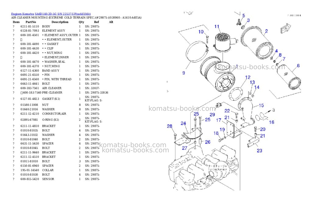 Komatsu sa6d140-2d-5g s/n 22537-up Parts catalog cover Page 5 Komatsu sa6d140-2d-5g s/n 22537-up Parts catalog cover Page 5