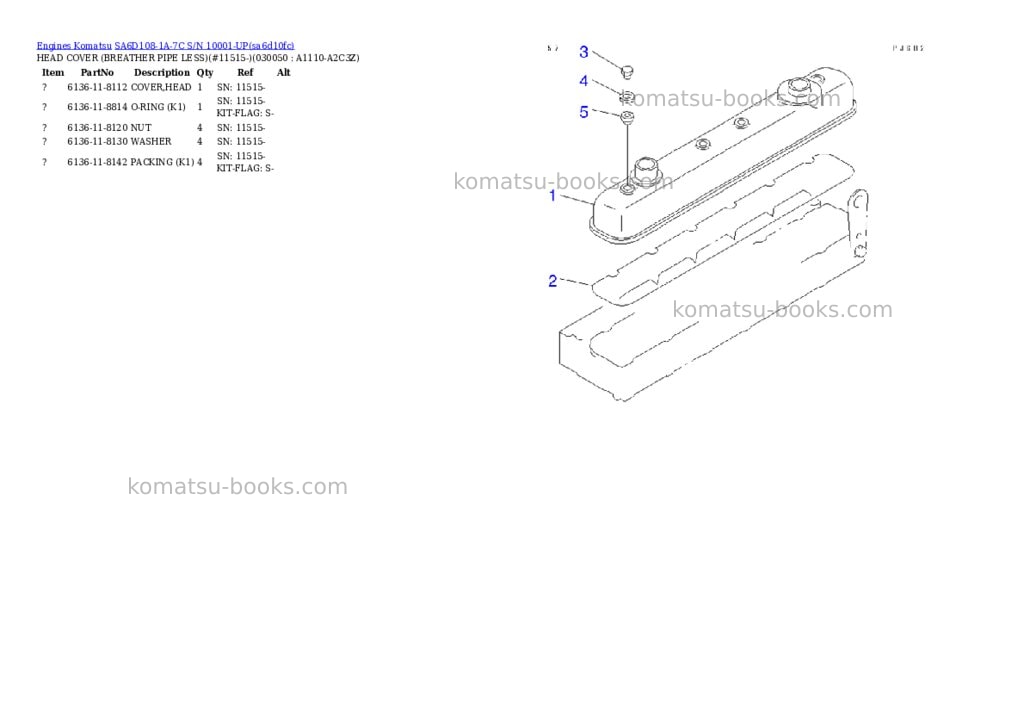 Komatsu sa6d108-1a-7c s/n 10001-up Parts catalog cover Page 4 Komatsu sa6d108-1a-7c s/n 10001-up Parts catalog cover Page 4