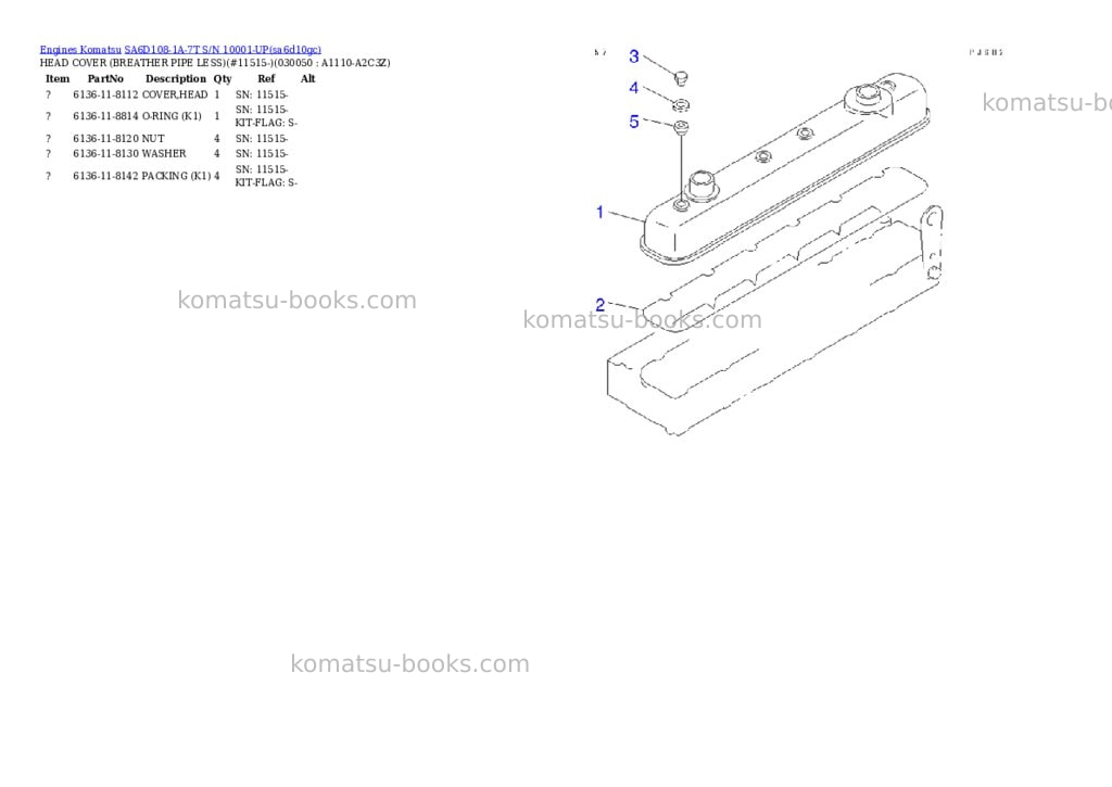 Komatsu sa6d108-1a-7t s/n 10001-up Parts catalog cover Page 4 Komatsu sa6d108-1a-7t s/n 10001-up Parts catalog cover Page 4