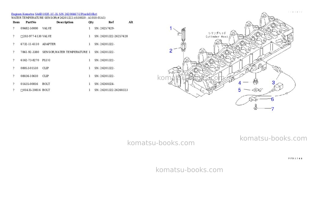 Komatsu SA6D102E-1C-35 S/N 26200467-UP Parts catalog cover Komatsu SA6D102E-1C-35 S/N 26200467-UP Parts catalog cover