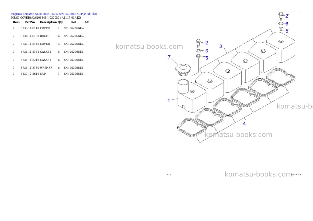 Komatsu SA6D102E-1C-35 S/N 26200467-UP Parts catalog cover Page 4 Komatsu SA6D102E-1C-35 S/N 26200467-UP Parts catalog cover Page 4