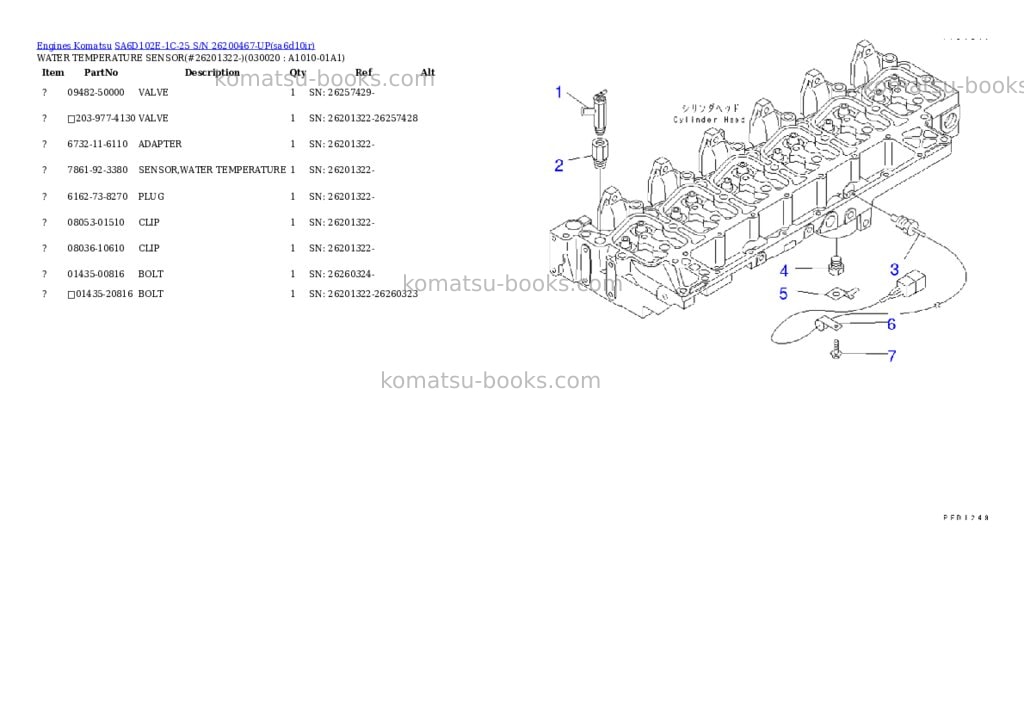 Komatsu sa6d102e-1c-25 s/n 26200467-up Parts catalog cover Komatsu sa6d102e-1c-25 s/n 26200467-up Parts catalog cover