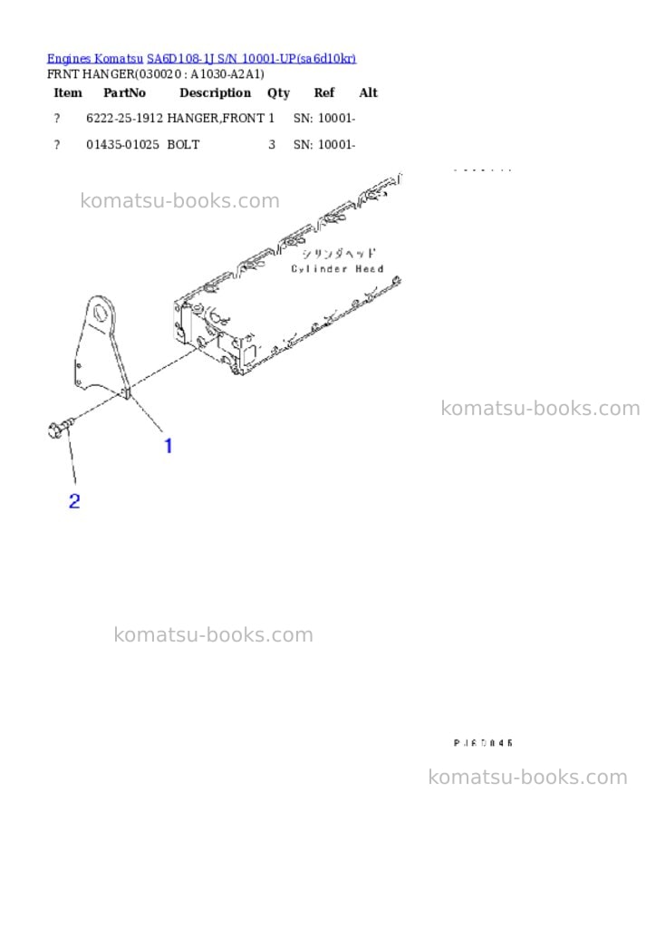 Komatsu sa6d108-1j s/n 10001-up Parts catalog cover Komatsu sa6d108-1j s/n 10001-up Parts catalog cover