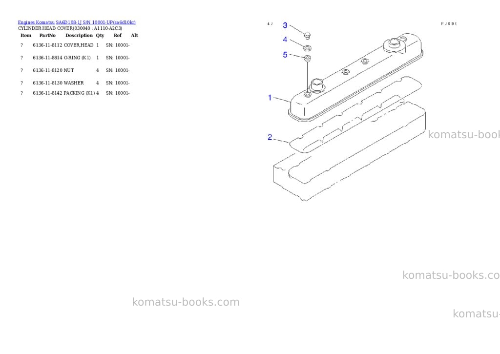 Komatsu sa6d108-1j s/n 10001-up Parts catalog cover Page 3 Komatsu sa6d108-1j s/n 10001-up Parts catalog cover Page 3