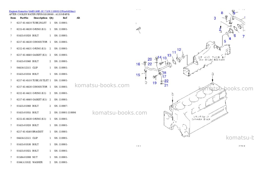 Komatsu SA6D140E-3C-7 S/N 110001-UP Parts catalog cover Page 5 Komatsu SA6D140E-3C-7 S/N 110001-UP Parts catalog cover Page 5