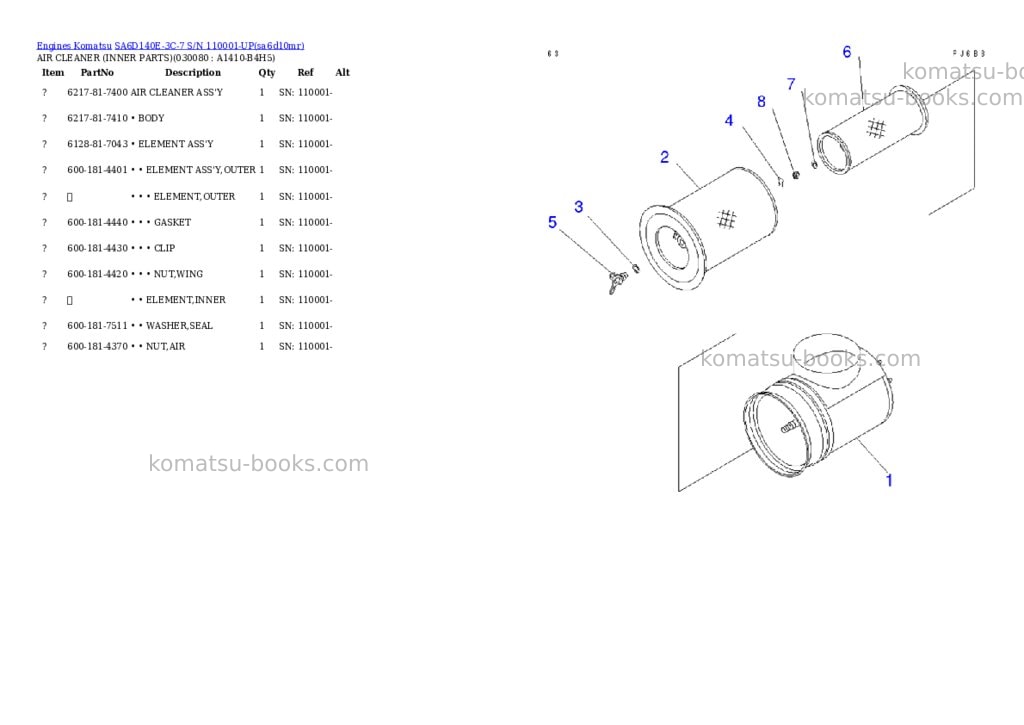 Komatsu SA6D140E-3C-7 S/N 110001-UP Parts catalog cover Page 7 Komatsu SA6D140E-3C-7 S/N 110001-UP Parts catalog cover Page 7