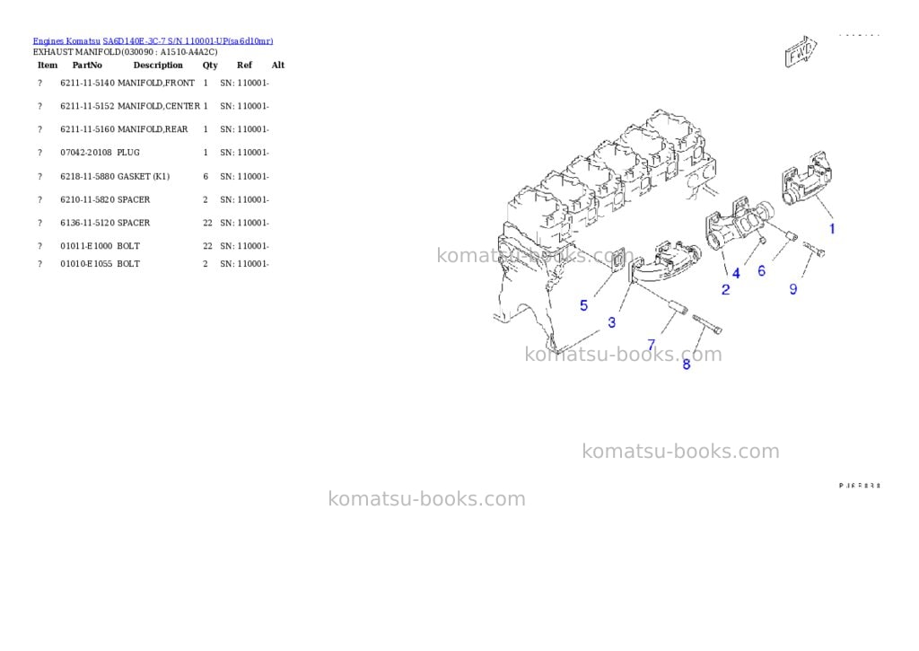 Komatsu SA6D140E-3C-7 S/N 110001-UP Parts catalog cover Page 8 Komatsu SA6D140E-3C-7 S/N 110001-UP Parts catalog cover Page 8