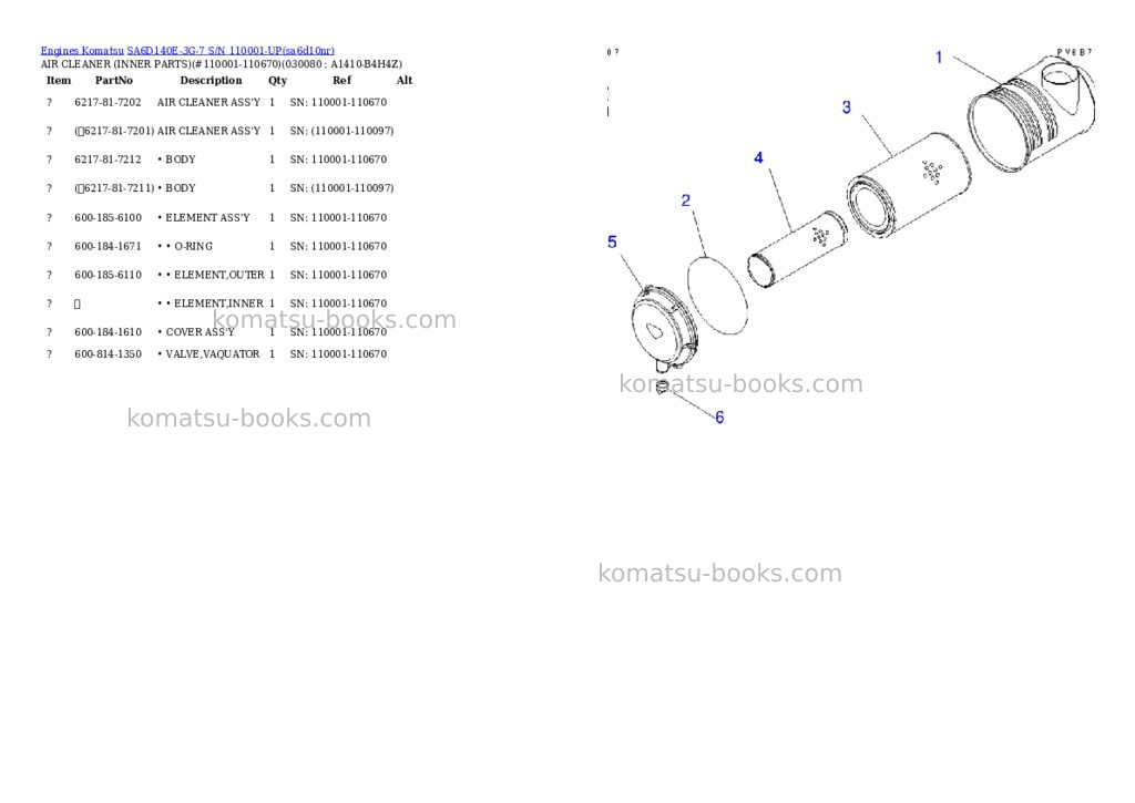 Komatsu SA6D140E-3G-7 S/N 110001-UP Parts catalog cover Page 7 Komatsu SA6D140E-3G-7 S/N 110001-UP Parts catalog cover Page 7