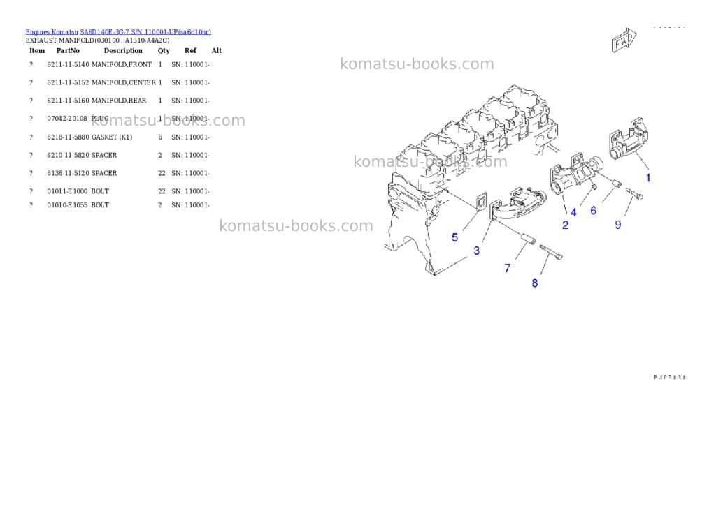 Komatsu SA6D140E-3G-7 S/N 110001-UP Parts catalog cover Page 8 Komatsu SA6D140E-3G-7 S/N 110001-UP Parts catalog cover Page 8