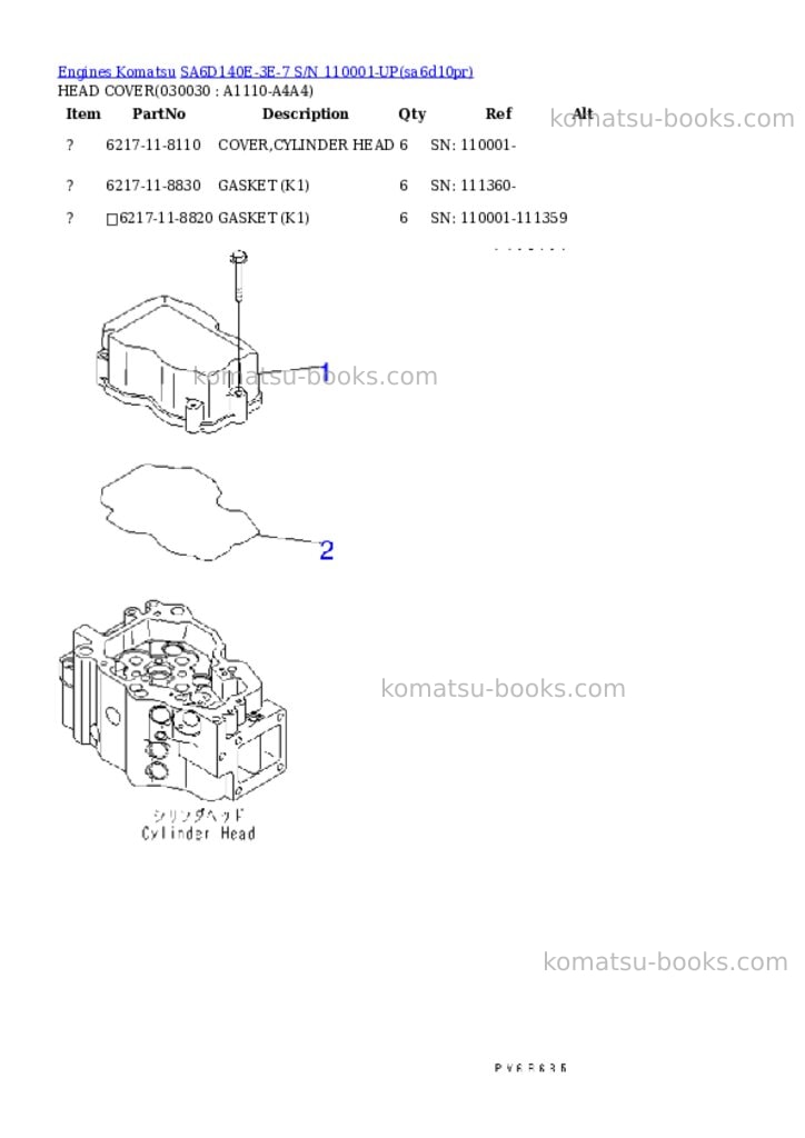 Komatsu SA6D140E-3E-7 S/N 110001-UP Parts catalog cover Page 2 Komatsu SA6D140E-3E-7 S/N 110001-UP Parts catalog cover Page 2