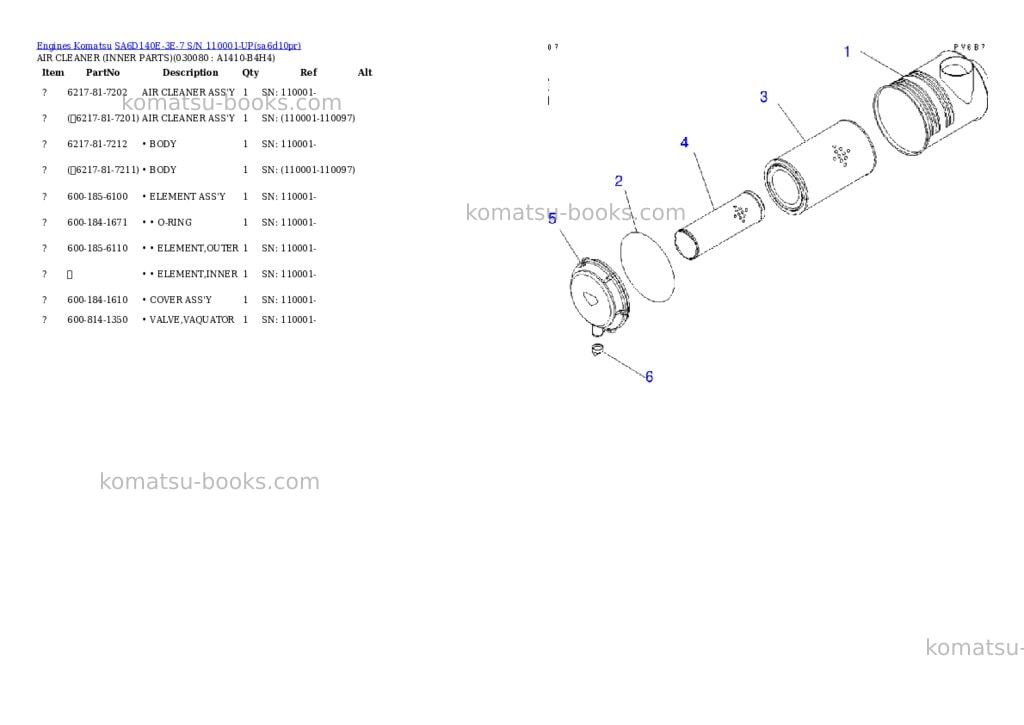 Komatsu SA6D140E-3E-7 S/N 110001-UP Parts catalog cover Page 7 Komatsu SA6D140E-3E-7 S/N 110001-UP Parts catalog cover Page 7