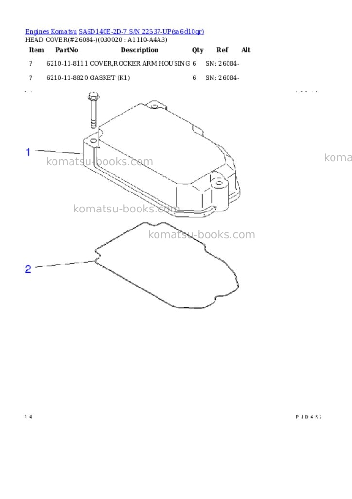 Komatsu SA6D140E-2D-7 S/N 22537-UP Parts catalog cover Komatsu SA6D140E-2D-7 S/N 22537-UP Parts catalog cover
