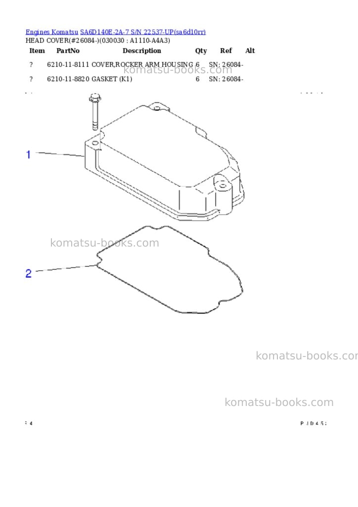 Komatsu SA6D140E-2A-7 S/N 22537-UP Parts catalog cover Page 2 Komatsu SA6D140E-2A-7 S/N 22537-UP Parts catalog cover Page 2