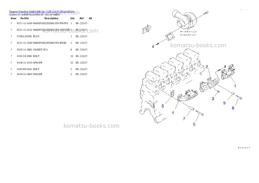 Komatsu SA6D140E-2A-7 S/N 22537-UP Parts catalog cover Page 9 Komatsu SA6D140E-2A-7 S/N 22537-UP Parts catalog cover Page 9