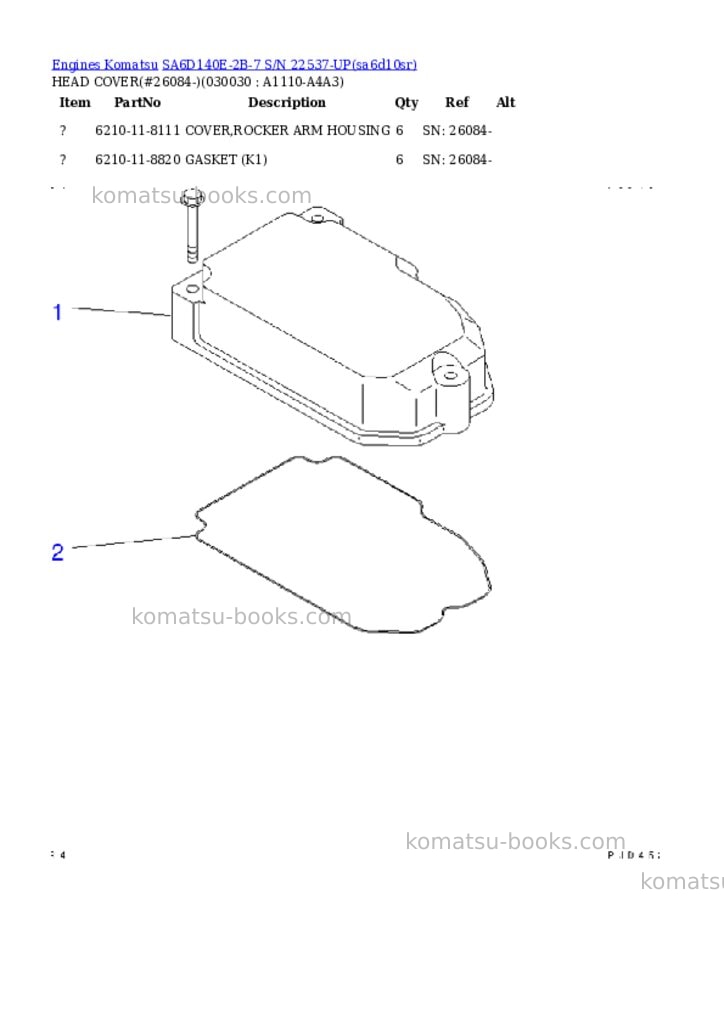 Komatsu SA6D140E-2B-7 S/N 22537-UP Parts catalog cover Page 2 Komatsu SA6D140E-2B-7 S/N 22537-UP Parts catalog cover Page 2