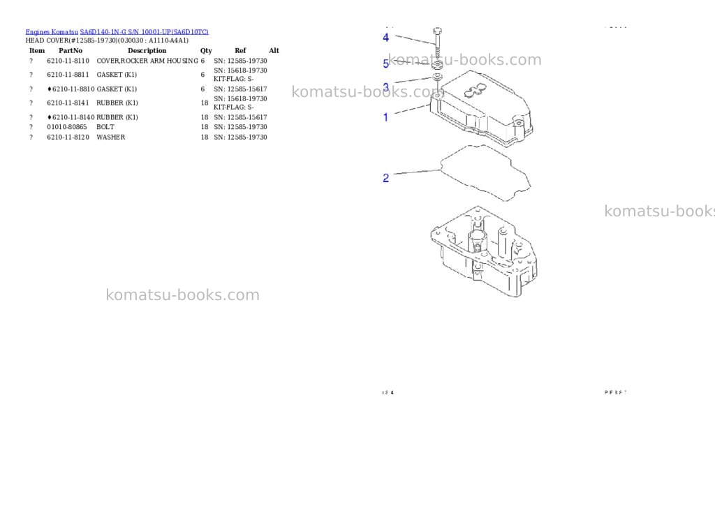 Komatsu sa6d140-1n-g s/n 10001-up Parts catalog cover Page 2 Komatsu sa6d140-1n-g s/n 10001-up Parts catalog cover Page 2
