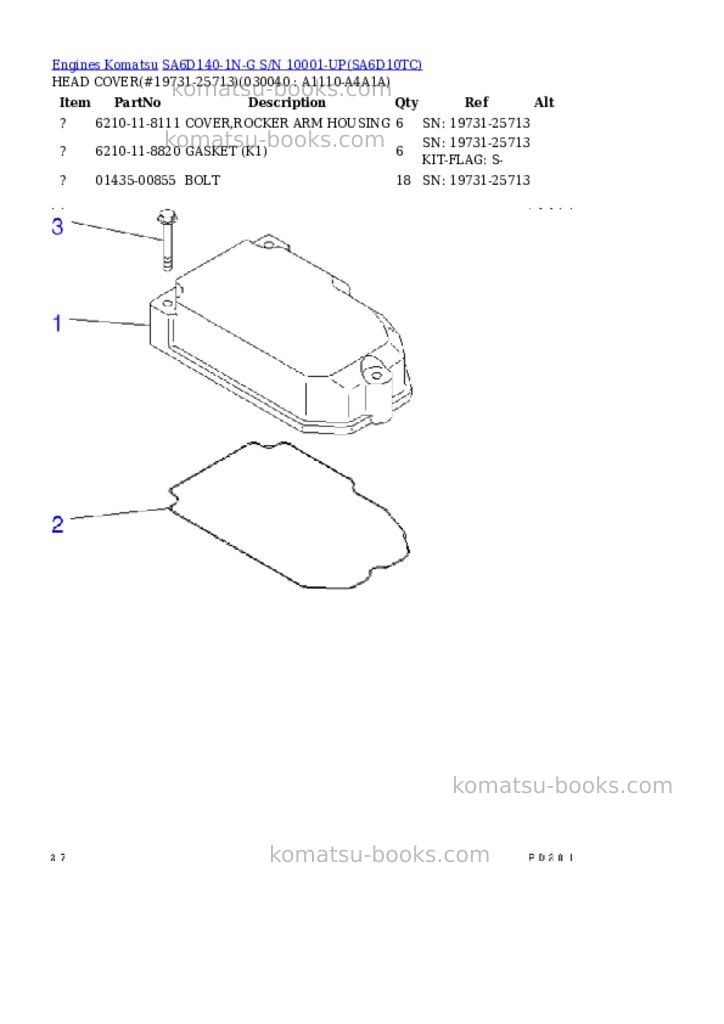 Komatsu sa6d140-1n-g s/n 10001-up Parts catalog cover Page 3 Komatsu sa6d140-1n-g s/n 10001-up Parts catalog cover Page 3