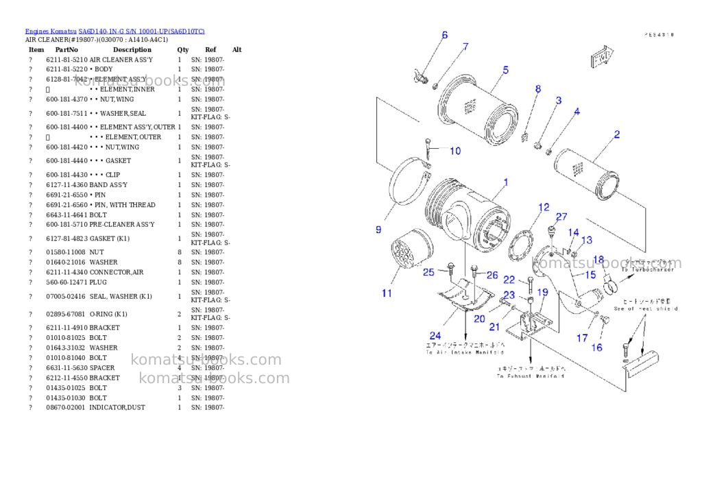 Komatsu sa6d140-1n-g s/n 10001-up Parts catalog cover Page 6 Komatsu sa6d140-1n-g s/n 10001-up Parts catalog cover Page 6
