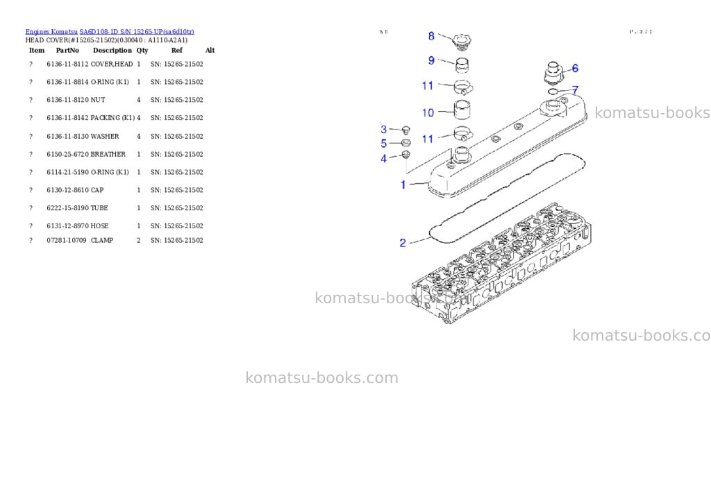 Komatsu sa6d108-1d s/n 15265-up Parts catalog cover Page 3 Komatsu sa6d108-1d s/n 15265-up Parts catalog cover Page 3