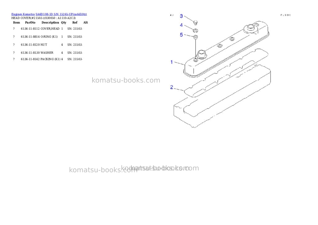 Komatsu sa6d108-1d s/n 15265-up Parts catalog cover Page 4 Komatsu sa6d108-1d s/n 15265-up Parts catalog cover Page 4