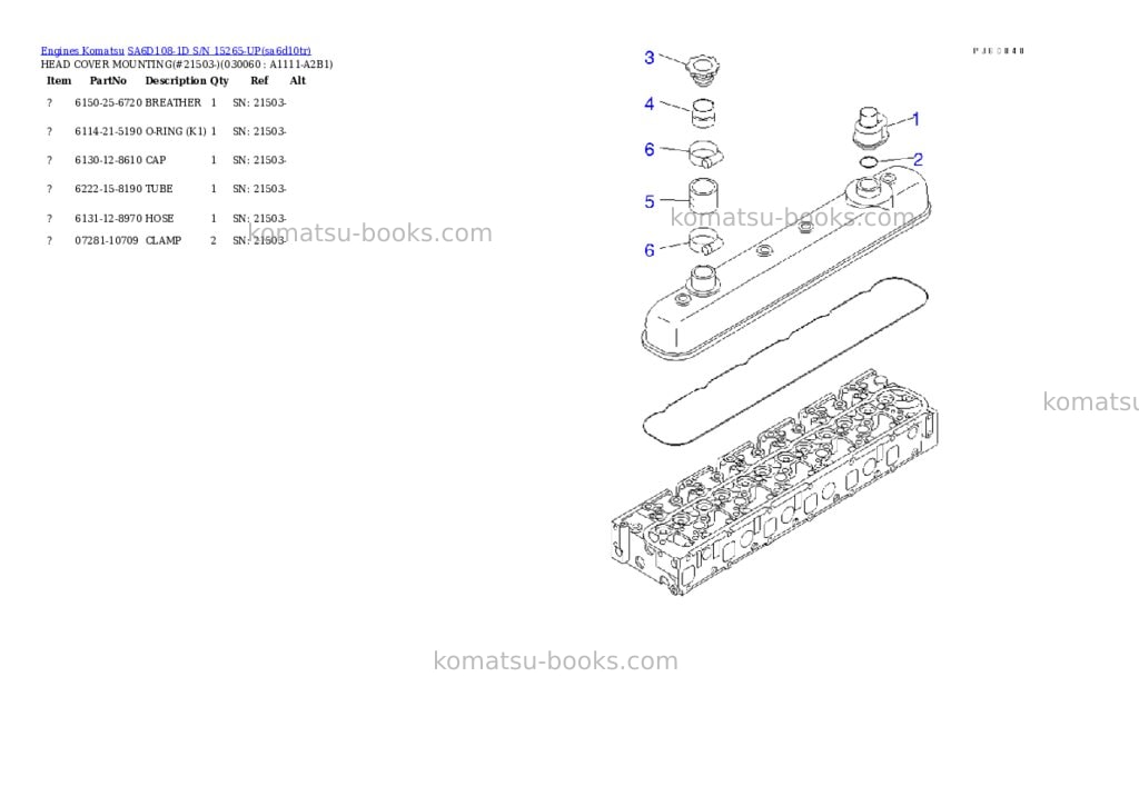 Komatsu sa6d108-1d s/n 15265-up Parts catalog cover Page 5 Komatsu sa6d108-1d s/n 15265-up Parts catalog cover Page 5