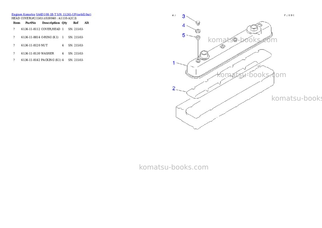 Komatsu sa6d108-1b-t s/n 15265-up Parts catalog cover Page 3 Komatsu sa6d108-1b-t s/n 15265-up Parts catalog cover Page 3