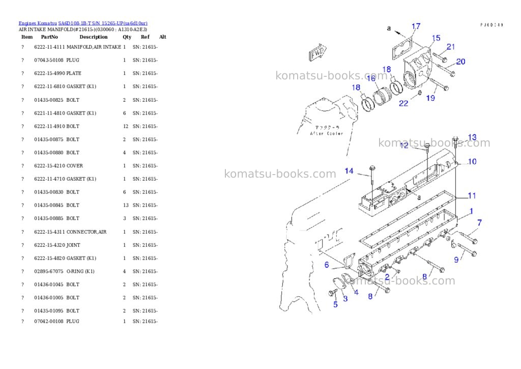 Komatsu sa6d108-1b-t s/n 15265-up Parts catalog cover Page 5 Komatsu sa6d108-1b-t s/n 15265-up Parts catalog cover Page 5