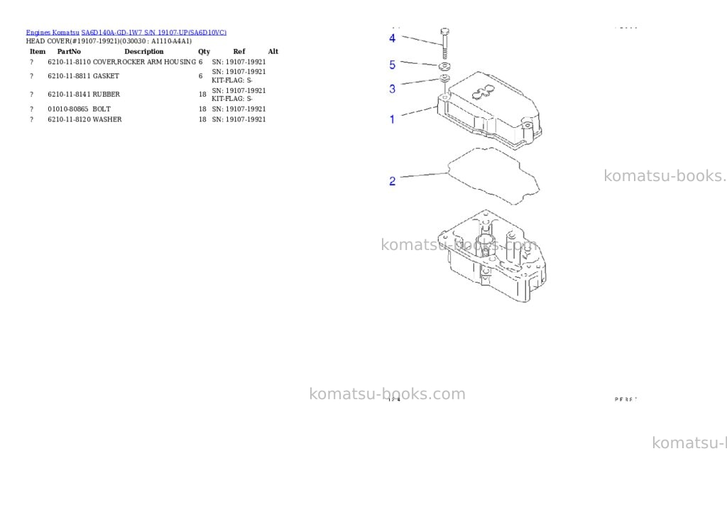 Komatsu sa6d140a-gd-1w7 s/n 19107-up Parts catalog cover Page 2
