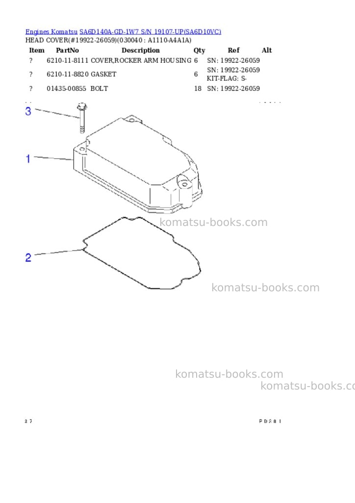 Komatsu sa6d140a-gd-1w7 s/n 19107-up Parts catalog cover Page 3