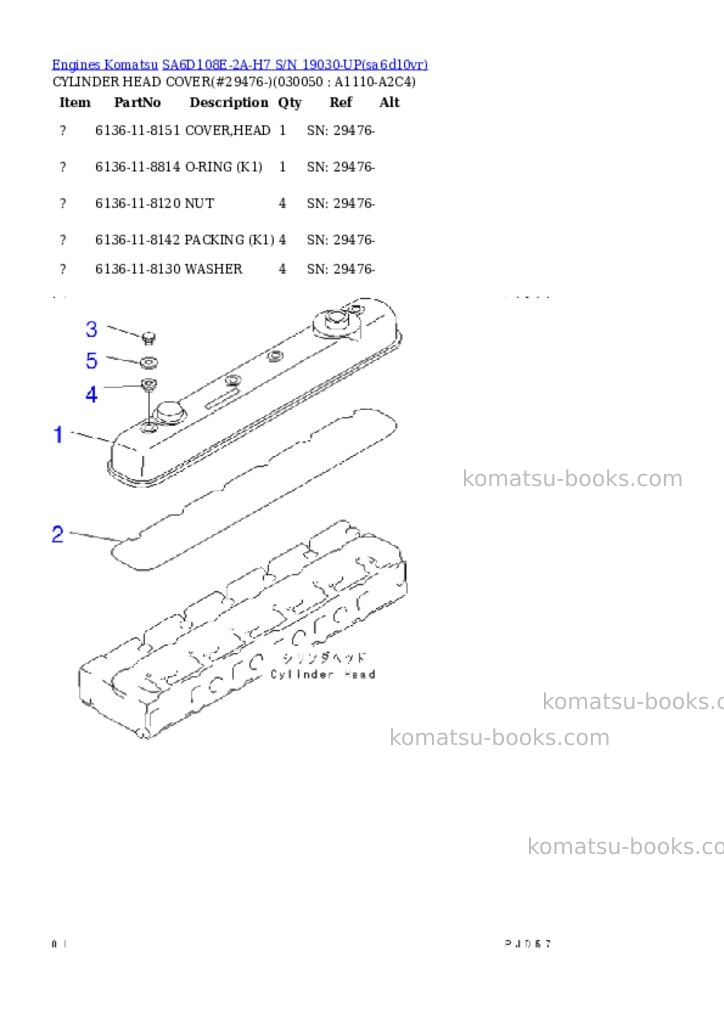 Komatsu sa6d108e-2a-h7 s/n 19030-up Parts catalog cover Page 4