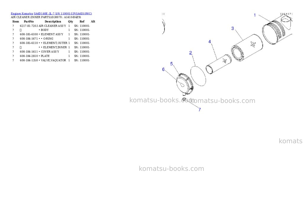 Komatsu sa6d140e-3l-7 s/n 110001-up Parts catalog cover Page 6 Komatsu sa6d140e-3l-7 s/n 110001-up Parts catalog cover Page 6
