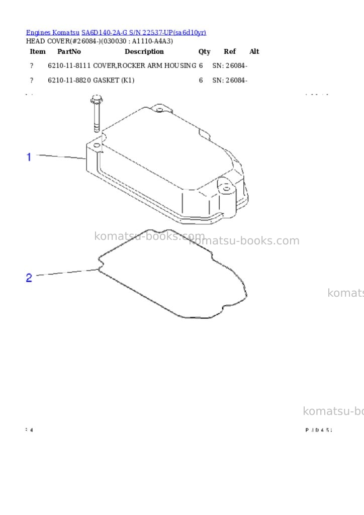Komatsu sa6d140-2a-g s/n 22537-up front engine Parts catalog cover Page 2 Komatsu sa6d140-2a-g s/n 22537-up front engine Parts catalog cover Page 2