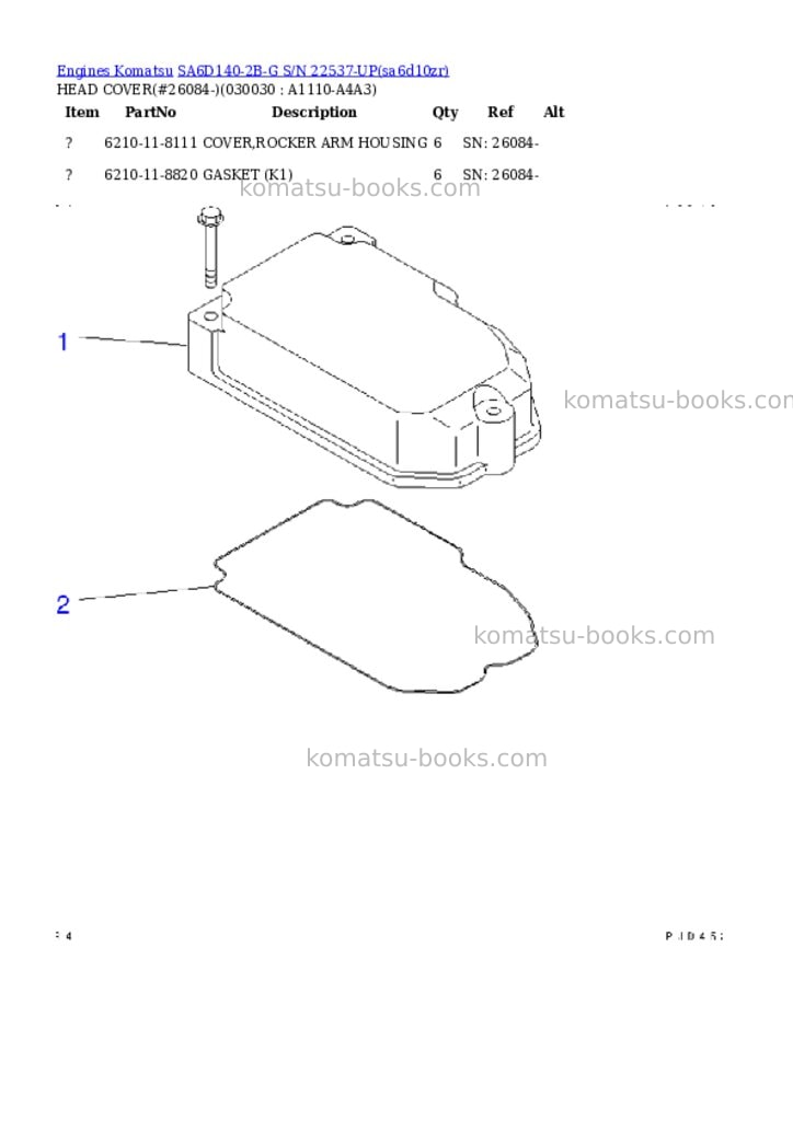 Komatsu sa6d140-2b-g s/n 22537-up rear engine Parts catalog cover Page 2 Komatsu sa6d140-2b-g s/n 22537-up rear engine Parts catalog cover Page 2