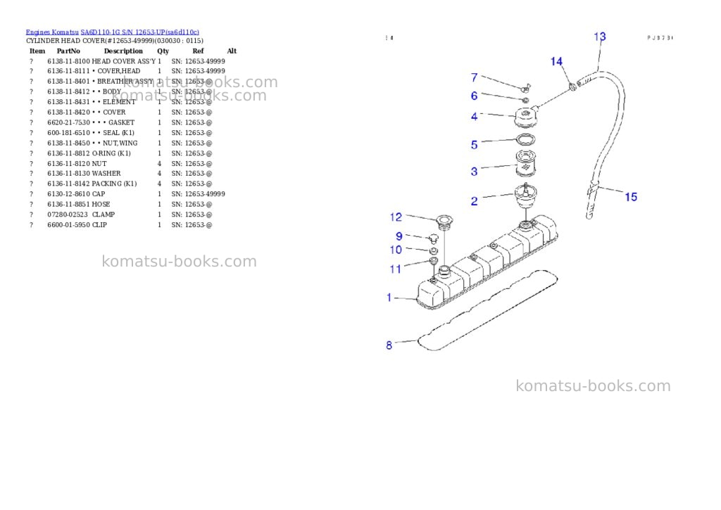 Komatsu sa6d110-1g s/n 12653-up Parts catalog cover Page 2 Komatsu sa6d110-1g s/n 12653-up Parts catalog cover Page 2