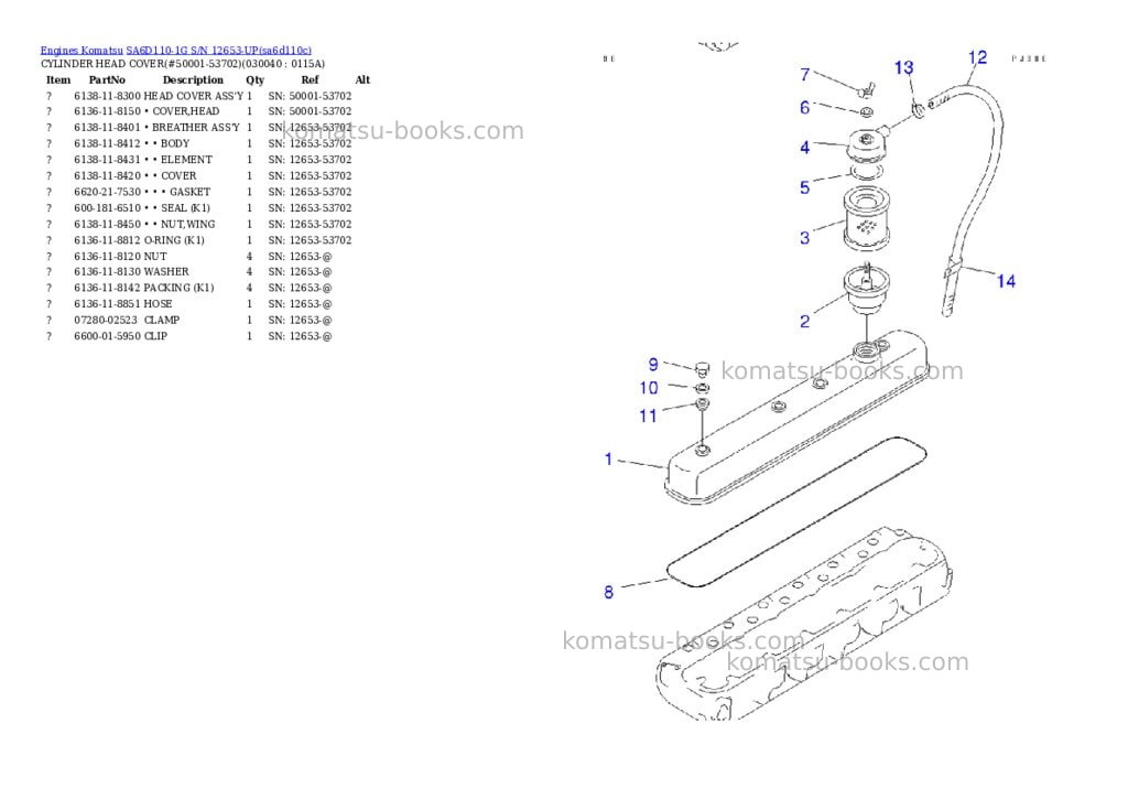 Komatsu sa6d110-1g s/n 12653-up Parts catalog cover Page 3 Komatsu sa6d110-1g s/n 12653-up Parts catalog cover Page 3