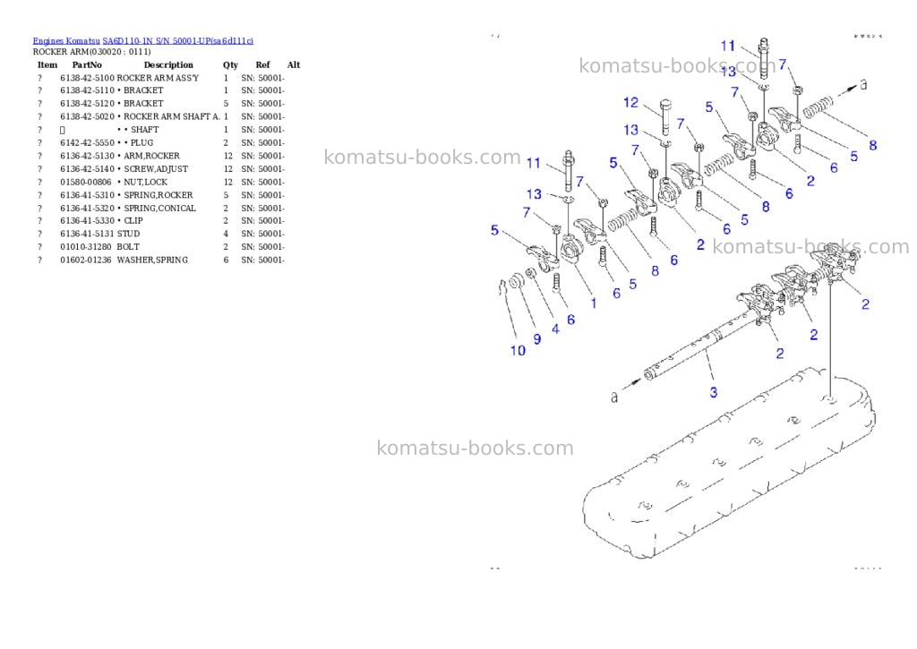 Komatsu sa6d110-1n s/n 50001-up Parts catalog cover Komatsu sa6d110-1n s/n 50001-up Parts catalog cover