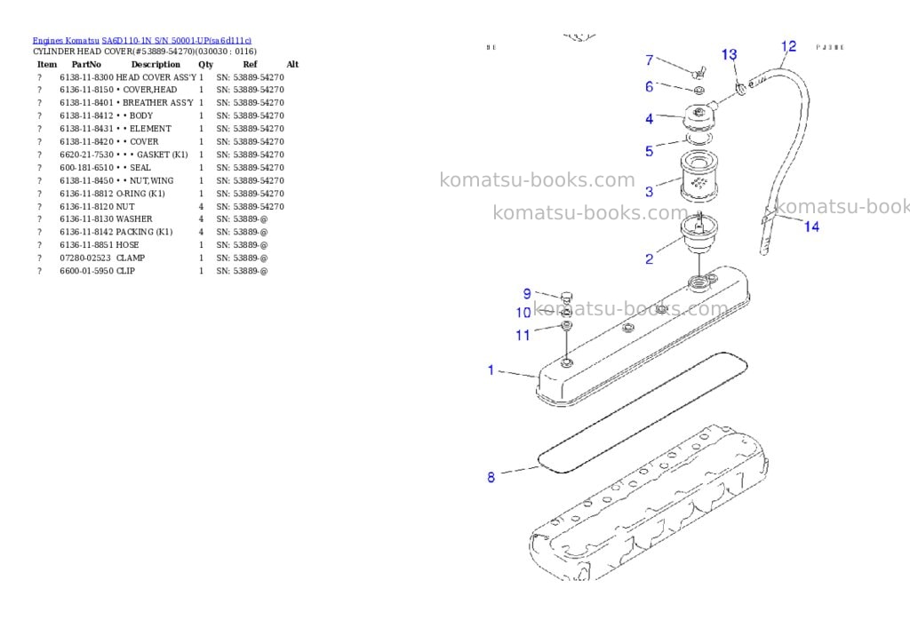 Komatsu sa6d110-1n s/n 50001-up Parts catalog cover Page 2 Komatsu sa6d110-1n s/n 50001-up Parts catalog cover Page 2