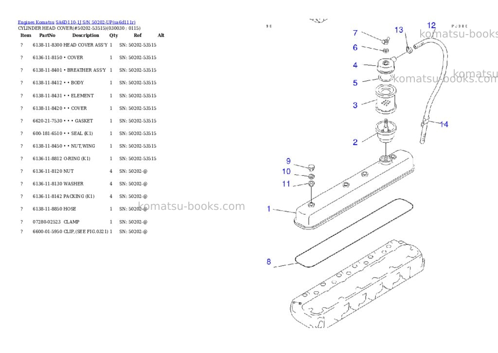 Komatsu sa6d110-1j s/n 50202-up Parts catalog cover Page 2 Komatsu sa6d110-1j s/n 50202-up Parts catalog cover Page 2