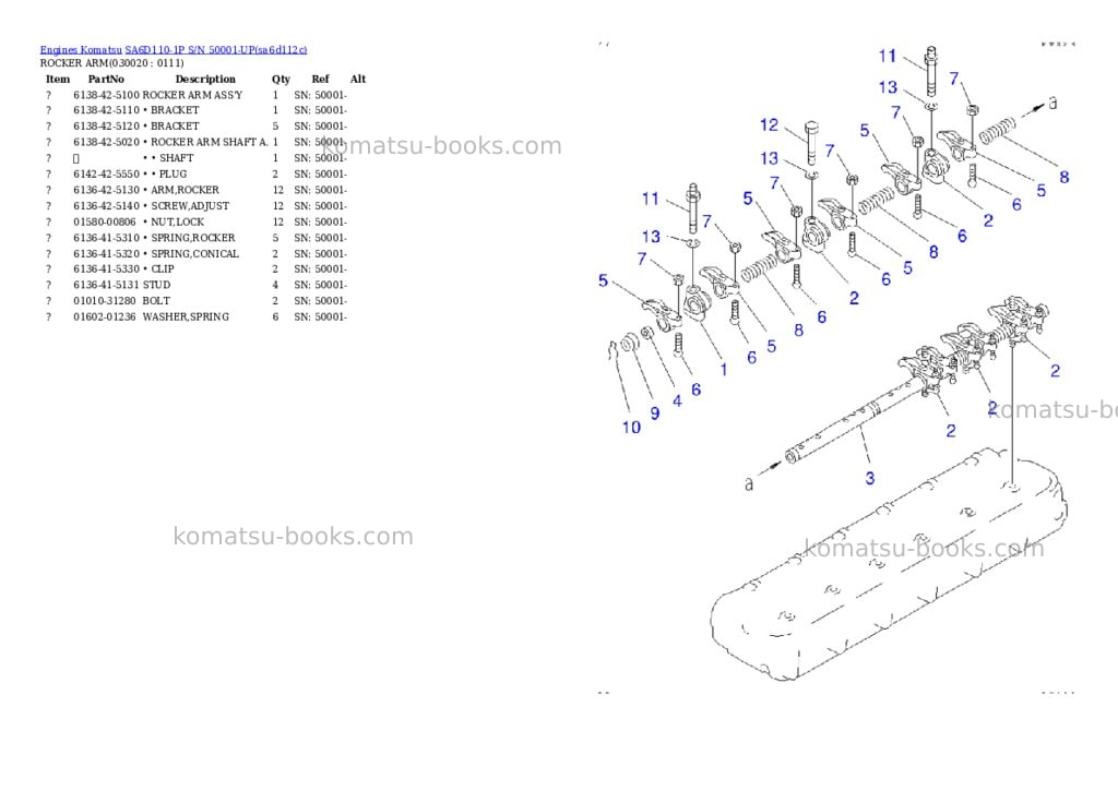 Komatsu sa6d110-1p s/n 50001-up Parts catalog cover