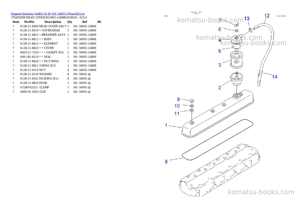 Komatsu sa6d110-1p s/n 50001-up Parts catalog cover Page 2