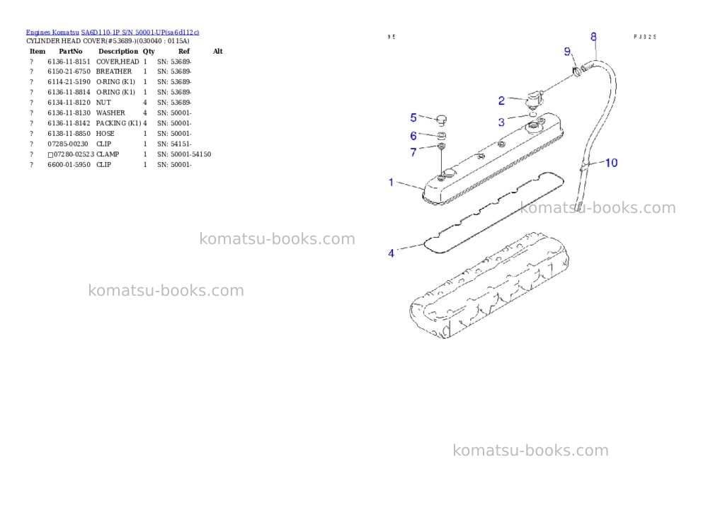 Komatsu sa6d110-1p s/n 50001-up Parts catalog cover Page 3