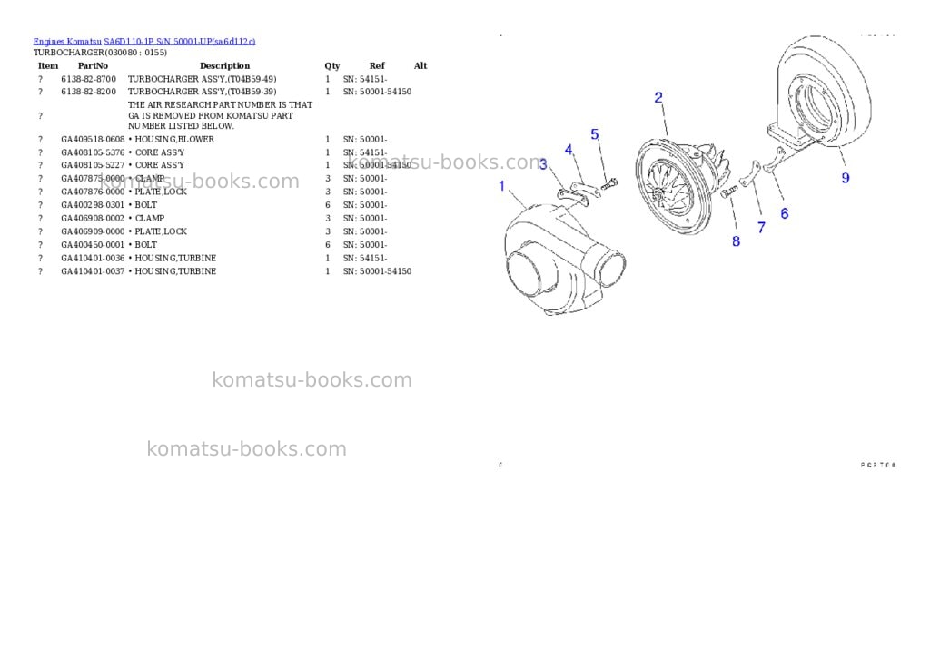 Komatsu sa6d110-1p s/n 50001-up Parts catalog cover Page 7
