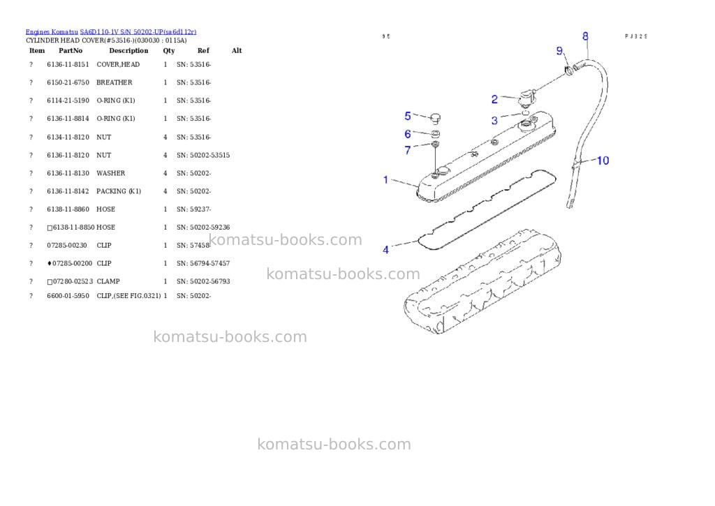 Komatsu sa6d110-1v s/n 50202-up Parts catalog cover Page 2 Komatsu sa6d110-1v s/n 50202-up Parts catalog cover Page 2