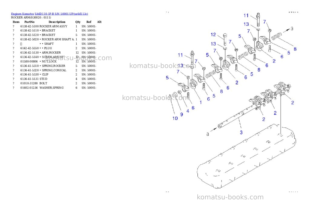 Komatsu sa6d110-1p-b s/n 50001-up Parts catalog cover