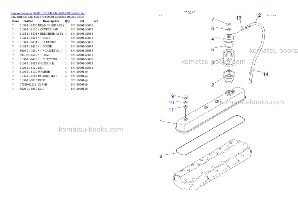 Komatsu sa6d110-1p-b s/n 50001-up Parts catalog cover Page 2