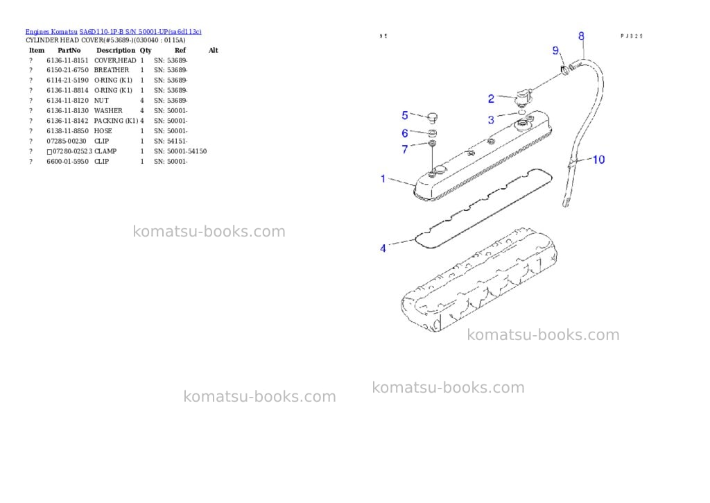 Komatsu sa6d110-1p-b s/n 50001-up Parts catalog cover Page 3