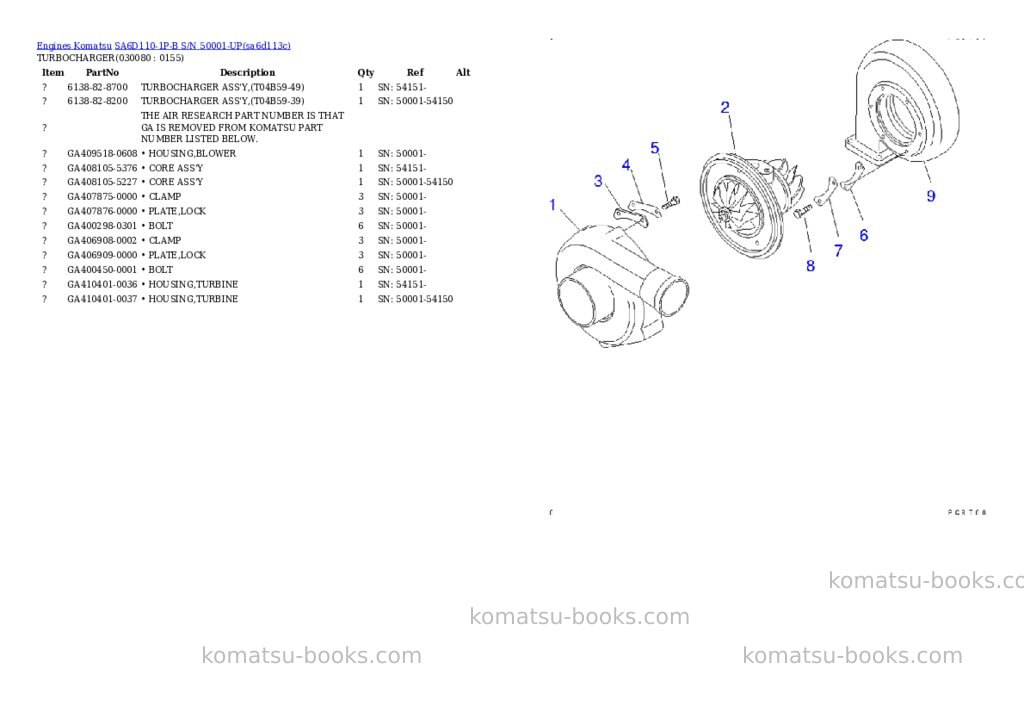 Komatsu sa6d110-1p-b s/n 50001-up Parts catalog cover Page 7