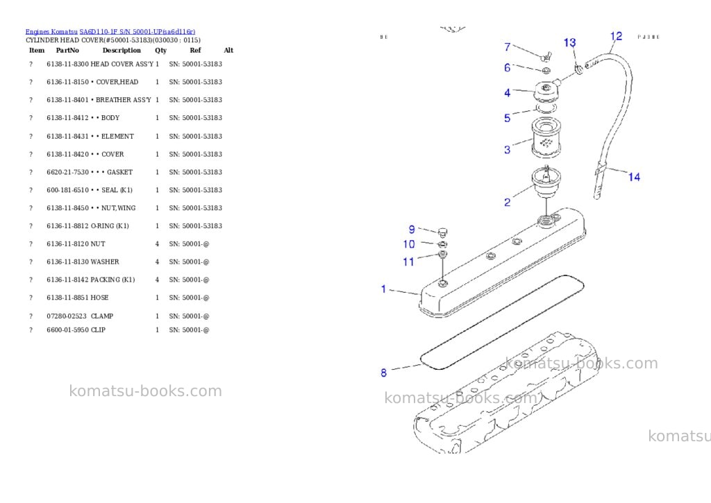 Komatsu sa6d110-1f s/n 50001-up Parts catalog cover Page 2 Komatsu sa6d110-1f s/n 50001-up Parts catalog cover Page 2